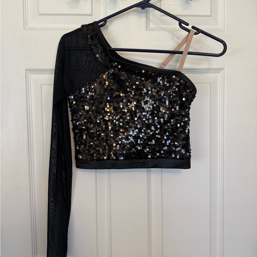 Sequin Dance Costume top one shoulder black